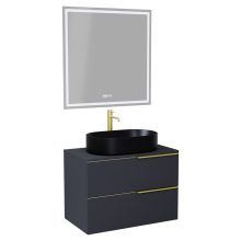 HD Carona Matt Antracit 60 komplett fürdőszoba bútor fali mosdószekrénnyel, szálcsiszolt arany fogantyúkkal, antracit mosdópulttal és tükörrel