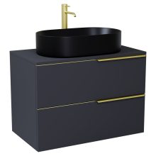 HD Carona Matt Antracit 60 komplett fürdőszoba bútor fali mosdószekrénnyel, szálcsiszolt arany fogantyúkkal, antracit mosdópulttal és tükörrel