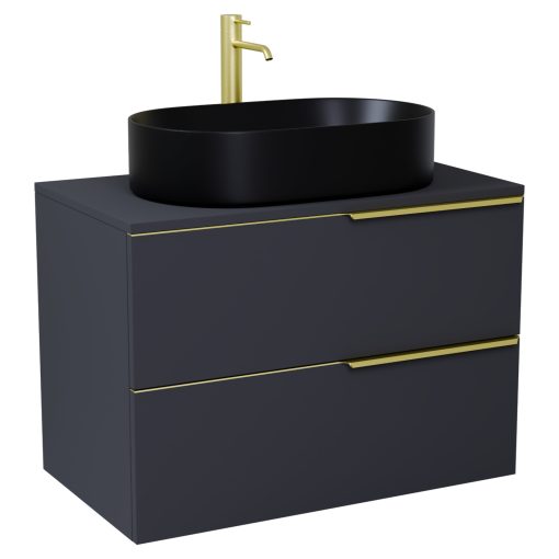 HD Carona Matt Antracit 60 komplett fürdőszoba bútor fali mosdószekrénnyel, szálcsiszolt arany fogantyúkkal, antracit mosdópulttal és tükörrel