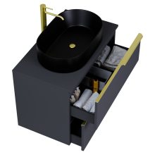 HD Carona Matt Antracit 60 komplett fürdőszoba bútor fali mosdószekrénnyel, szálcsiszolt arany fogantyúkkal, antracit mosdópulttal és tükörrel