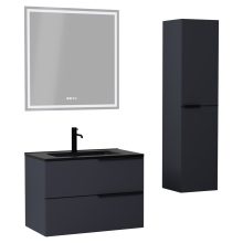 HD Cremona Matt Antracit 60 komplett fürdőszoba bútor szett fali mosdószekrénnyel, matt fekete fogantyúkkal, matt fekete slim mosdóval, tükörrel és magasszekrénnyel