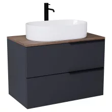 HD Carona Matt Antracit 60 fali mosdószekrény tölgyfa színű mosdópulttal és matt fekete fogantyúkkal