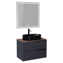 HD Carona Matt Antracit 60 komplett fürdőszoba bútor fali mosdószekrénnyel, matt fekete fogantyúkkal, tölgyfa színű mosdópulttal és tükörrel