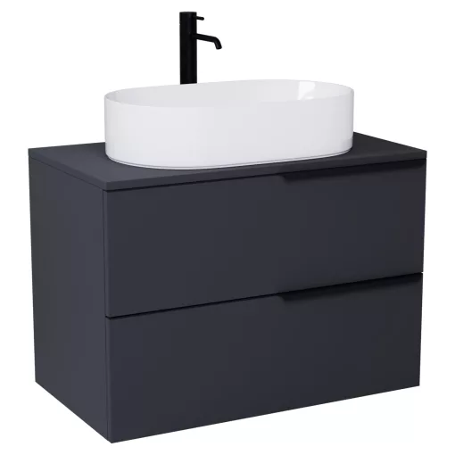 HD Carona Matt Antracit 60/80 fali mosdószekrény matt antracit mosdópulttal és matt fekete fogantyúkkal