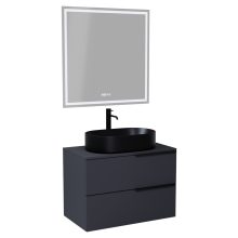 HD Carona Matt Antracit 60/80 komplett fürdőszoba bútor fali mosdószekrénnyel, matt fekete fogantyúkkal, antracit mosdópulttal és tükörrel