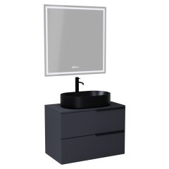   HD Carona Matt Antracit 60/80 komplett fürdőszoba bútor fali mosdószekrénnyel, matt fekete fogantyúkkal, antracit mosdópulttal és tükörrel