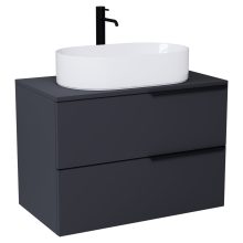 HD Carona Matt Antracit 60/80 komplett fürdőszoba bútor fali mosdószekrénnyel, matt fekete fogantyúkkal, antracit mosdópulttal és tükörrel