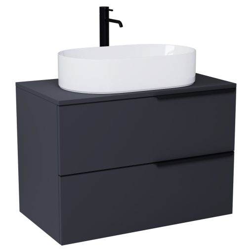 HD Carona Matt Antracit 60/80 komplett fürdőszoba bútor fali mosdószekrénnyel, matt fekete fogantyúkkal, antracit mosdópulttal és tükörrel