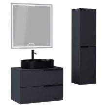 HD Carona Matt Antracit 60/80 komplett fürdőszoba bútor szett fali mosdószekrénnyel, matt fekete fogantyúkkal, antracit mosdópulttal, tükörrel és magasszekrénnyel