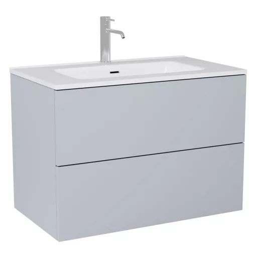 HD Aria Pro Fume Grey 60 fali mosdószekrény, push-to-open mechanizmussal, fényes fehér slim mosdóval