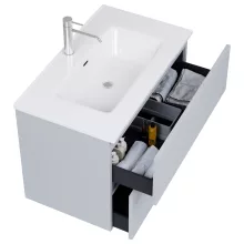 HD Aria Pro Fume Grey 60 fali mosdószekrény, push-to-open mechanizmussal, fényes fehér slim mosdóval