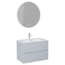 HD Aria Pro Fume Grey 60 komplett fürdőszoba bútor fali push-to-open mosdószekrénnyel, fényes fehér slim mosdóval és tükörrel