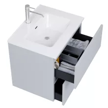 HD Aria Pro Fume Grey 60 komplett fürdőszoba bútor fali push-to-open mosdószekrénnyel, fényes fehér slim mosdóval és tükörrel