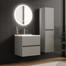 HD Aria Fume Grey 60 komplett fürdőszoba bútor fali mosdószekrénnyel, fényes fehér slim mosdóval és tükörrel