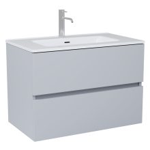 HD Aria Fume Grey 60 komplett fürdőszoba bútor szett fali mosdószekrénnyel, fényes fehér slim mosdóval, tükörrel és magasszekrénnyel