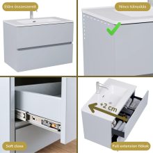 HD Aria Fume Grey 60 komplett fürdőszoba bútor szett fali mosdószekrénnyel, fényes fehér slim mosdóval, tükörrel és magasszekrénnyel