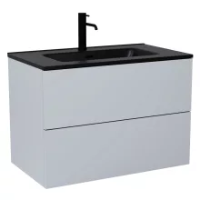 HD Aria Pro Fume Grey 60 fali mosdószekrény, push-to-open mechanizmussal, matt fekete slim mosdóval