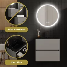 HD Aria Pro Fume Grey 60 fali mosdószekrény, push-to-open mechanizmussal, matt fekete slim mosdóval