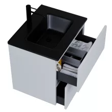 HD Aria Pro Fume Grey 60 komplett fürdőszoba bútor fali push-to-open mosdószekrénnyel, matt fekete slim mosdóval és tükörrel