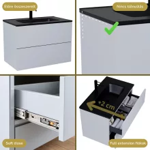 HD Aria Pro Fume Grey 60 komplett fürdőszoba bútor fali push-to-open mosdószekrénnyel, matt fekete slim mosdóval és tükörrel