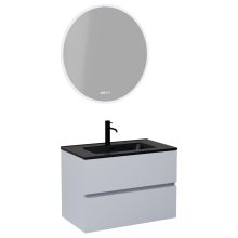 HD Aria Fume Grey 60 komplett fürdőszoba bútor fali mosdószekrénnyel, matt fekete slim mosdóval és tükörrel