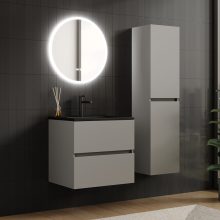 HD Aria Fume Grey 60 komplett fürdőszoba bútor fali mosdószekrénnyel, matt fekete slim mosdóval és tükörrel