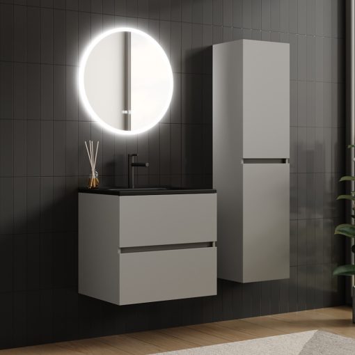 HD Aria Fume Grey 60 komplett fürdőszoba bútor fali mosdószekrénnyel, matt fekete slim mosdóval és tükörrel