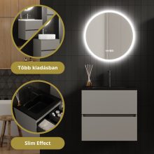 HD Aria Fume Grey 60 komplett fürdőszoba bútor fali mosdószekrénnyel, matt fekete slim mosdóval és tükörrel