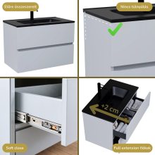 HD Aria Fume Grey 60 komplett fürdőszoba bútor fali mosdószekrénnyel, matt fekete slim mosdóval és tükörrel