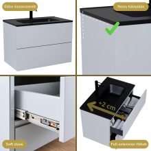 HD Aria Pro Fume Grey 60 komplett fürdőszoba bútor szett fali push-to-open mosdószekrénnyel, matt fekete slim mosdóval, tükörrel és magasszekrénnyel