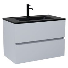 HD Aria Fume Grey 60 komplett fürdőszoba bútor szett fali mosdószekrénnyel, matt fekete slim mosdóval, tükörrel és magasszekrénnyel