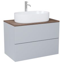 HD Zyra Pro Fume Grey 60 fali mosdószekrény, push-to-open mechanizmussal, tölgyfa színű mosdópulttal