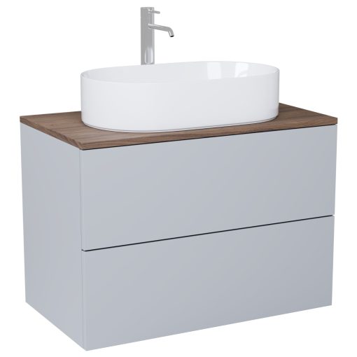 HD Zyra Pro Fume Grey 60 fali mosdószekrény, push-to-open mechanizmussal, tölgyfa színű mosdópulttal