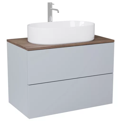 HD Zyra Pro Fume Grey 60 fali mosdószekrény, push-to-open mechanizmussal, tölgyfa színű mosdópulttal