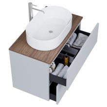 HD Zyra Pro Fume Grey 60 fali mosdószekrény, push-to-open mechanizmussal, tölgyfa színű mosdópulttal