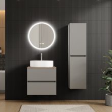 HD Zyra Pro Fume Grey 60 fali mosdószekrény, push-to-open mechanizmussal, tölgyfa színű mosdópulttal