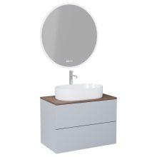 HD Zyra Pro Fume Grey 60 komplett fürdőszoba bútor fali push-to-open mosdószekrénnyel, tölgyfa színű mosdópulttal és tükörrel