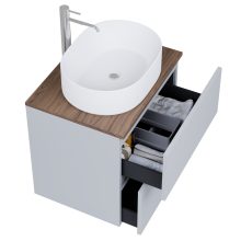 HD Zyra Pro Fume Grey 60 komplett fürdőszoba bútor fali push-to-open mosdószekrénnyel, tölgyfa színű mosdópulttal és tükörrel