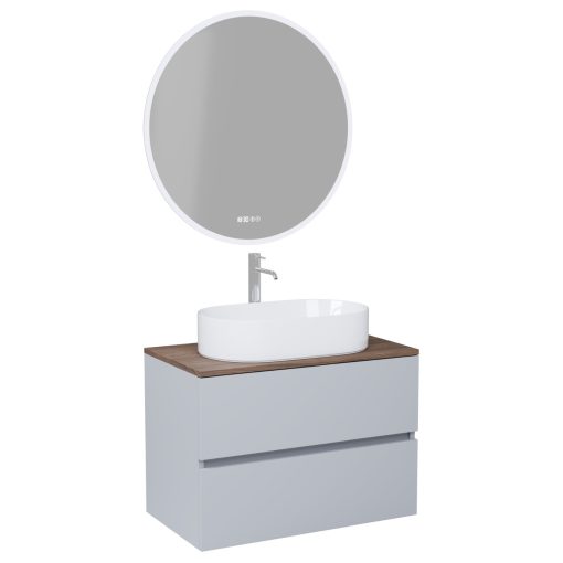 HD Zyra Fume Grey 60 komplett fürdőszoba bútor fali mosdószekrénnyel, tölgyfa színű mosdópulttal és tükörrel