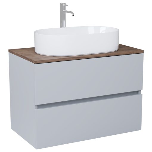 HD Zyra Fume Grey 60 komplett fürdőszoba bútor fali mosdószekrénnyel, tölgyfa színű mosdópulttal és tükörrel