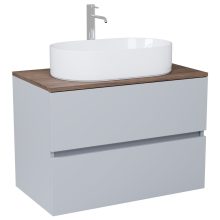 HD Zyra Fume Grey 60 komplett fürdőszoba bútor szett fali mosdószekrénnyel, tölgyfa színű mosdópulttal, tükörrel és magasszekrénnyel