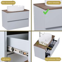 HD Zyra Fume Grey 60 komplett fürdőszoba bútor szett fali mosdószekrénnyel, tölgyfa színű mosdópulttal, tükörrel és magasszekrénnyel