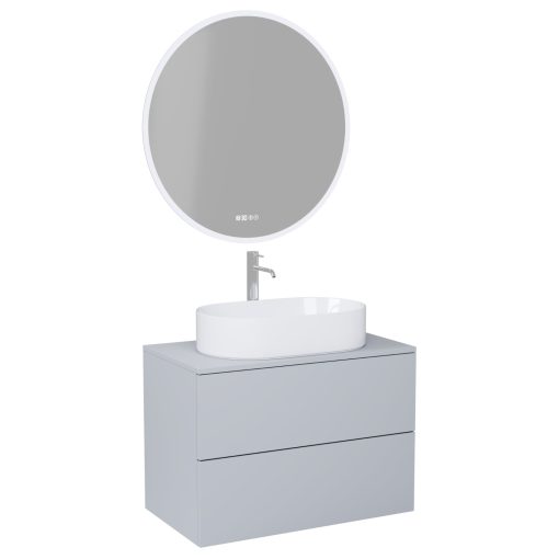 HD Zyra Pro Fume Grey 60 komplett fürdőszoba bútor fali push-to-open mosdószekrénnyel, füst szürke mosdópulttal és tükörrel