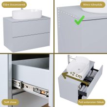 HD Zyra Pro Fume Grey 60 komplett fürdőszoba bútor fali push-to-open mosdószekrénnyel, füst szürke mosdópulttal és tükörrel