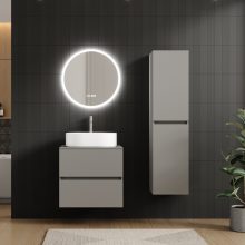 HD Zyra Pro Fume Grey 60 komplett fürdőszoba bútor szett fali push-to-open mosdószekrénnyel, füst szürke mosdópulttal, tükörrel és magasszekrénnyel