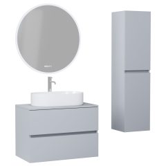   HD Zyra Fume Grey 60/80/100/120 komplett fürdőszoba bútor szett fali mosdószekrénnyel, füst szürke mosdópulttal, tükörrel és magasszekrénnyel