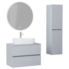   HD Zyra Fume Grey 60/80/100/120 komplett fürdőszoba bútor szett fali mosdószekrénnyel, füst szürke mosdópulttal, tükörrel és magasszekrénnyel