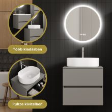 HD Zyra Fume Grey 60/80/100/120 komplett fürdőszoba bútor szett fali mosdószekrénnyel, füst szürke mosdópulttal, tükörrel és magasszekrénnyel