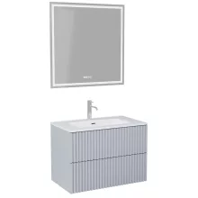 HD Ravello Pro Fume Grey 60 komplett fürdőszoba bútor fali push-to-open mosdószekrénnyel, fényes fehér slim mosdóval és tükörrel