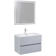 HD Torino Fume Grey 60 komplett fürdőszoba bútor fali mosdószekrénnyel, fényes fehér slim mosdóval és tükörrel